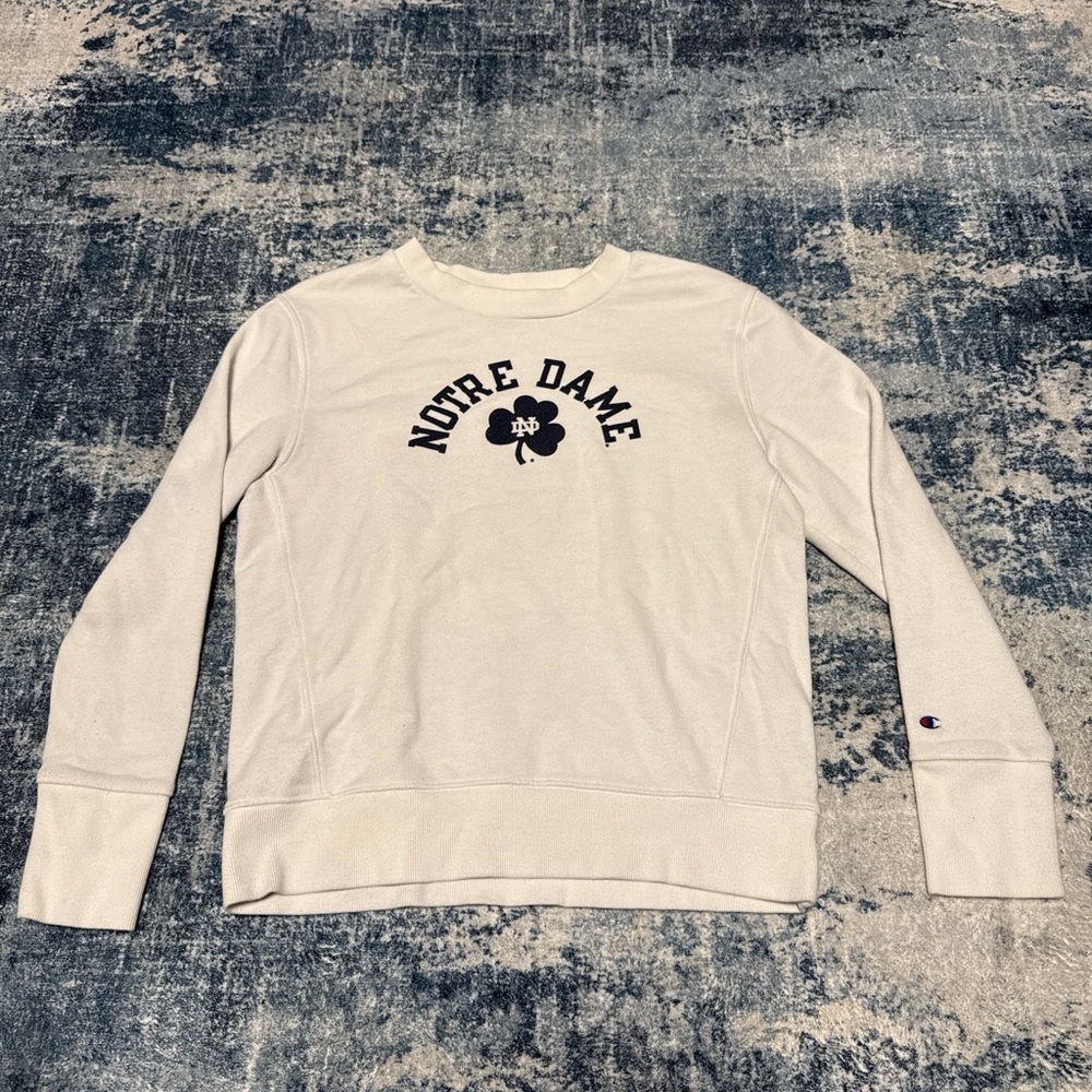 Champion Cream Crewneck Sweatshirt with Navy Print